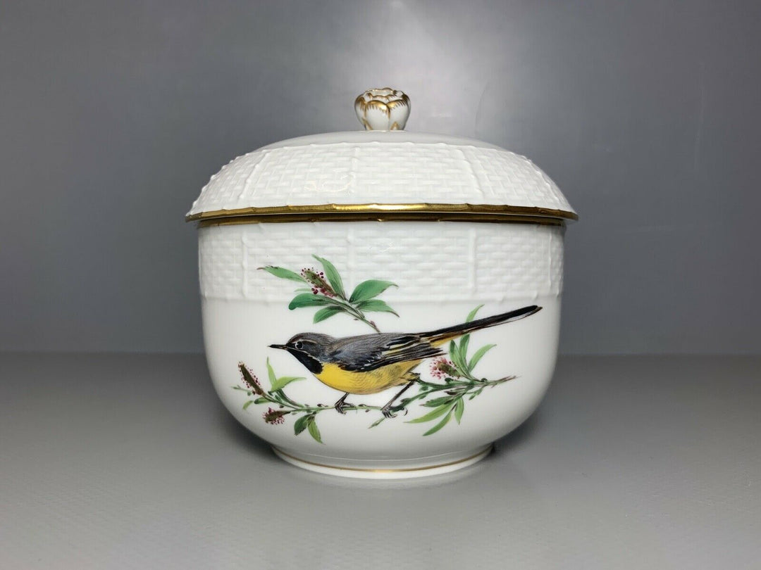 GROSSE MEISSEN DECKELDOSE ZUCKERDOSE DOSE VOGEL SCHMETTERLING TOP ZUSTAND 1.WAHL