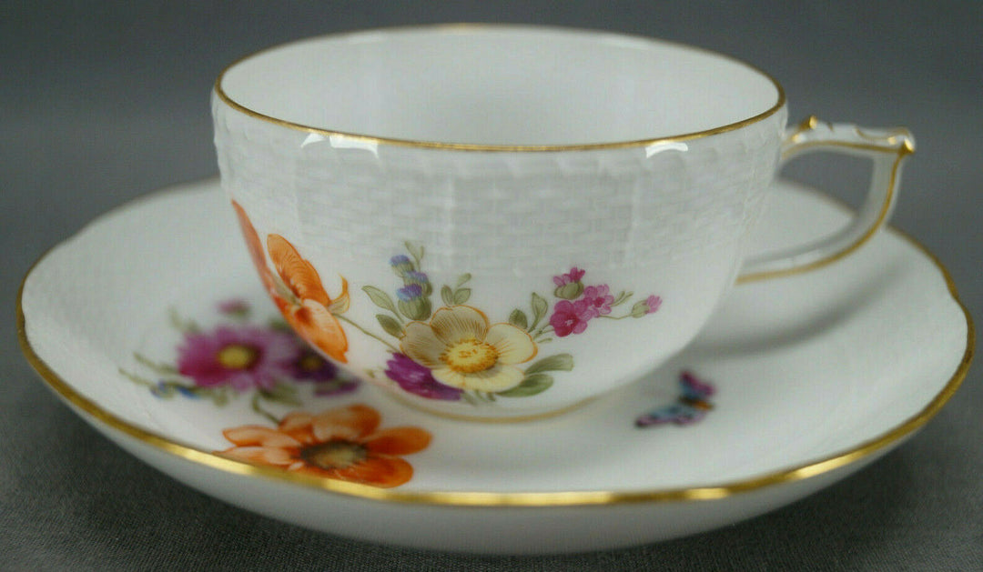 KPM Berlin Hand Painted Dresden Floral Butterfly & Gold Tea Cup & Saucer F