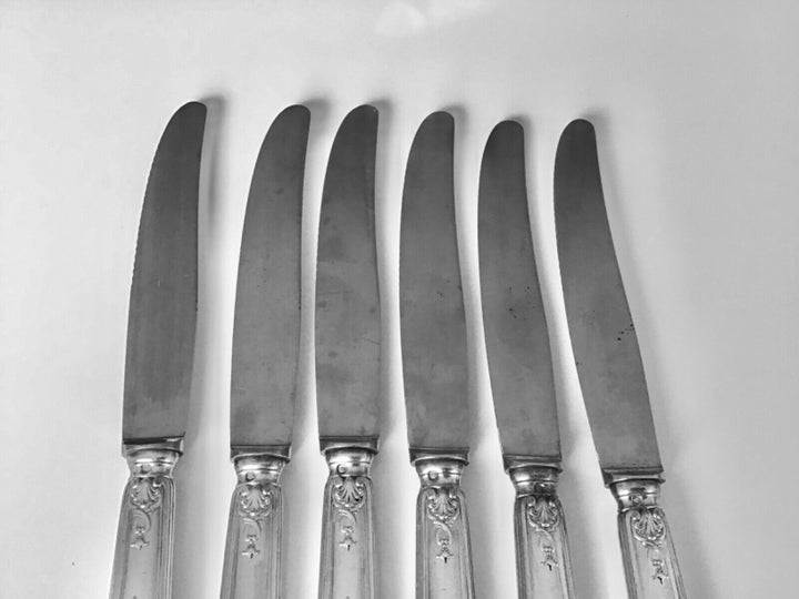 Puiforcat Moliere French solid 800 Silver Dinner meat knife 6/PS