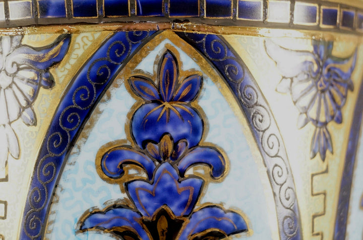 Nippon Morimura Purple Cobalt Blue Bright Blue Green & Gold Floral Arch Planter
