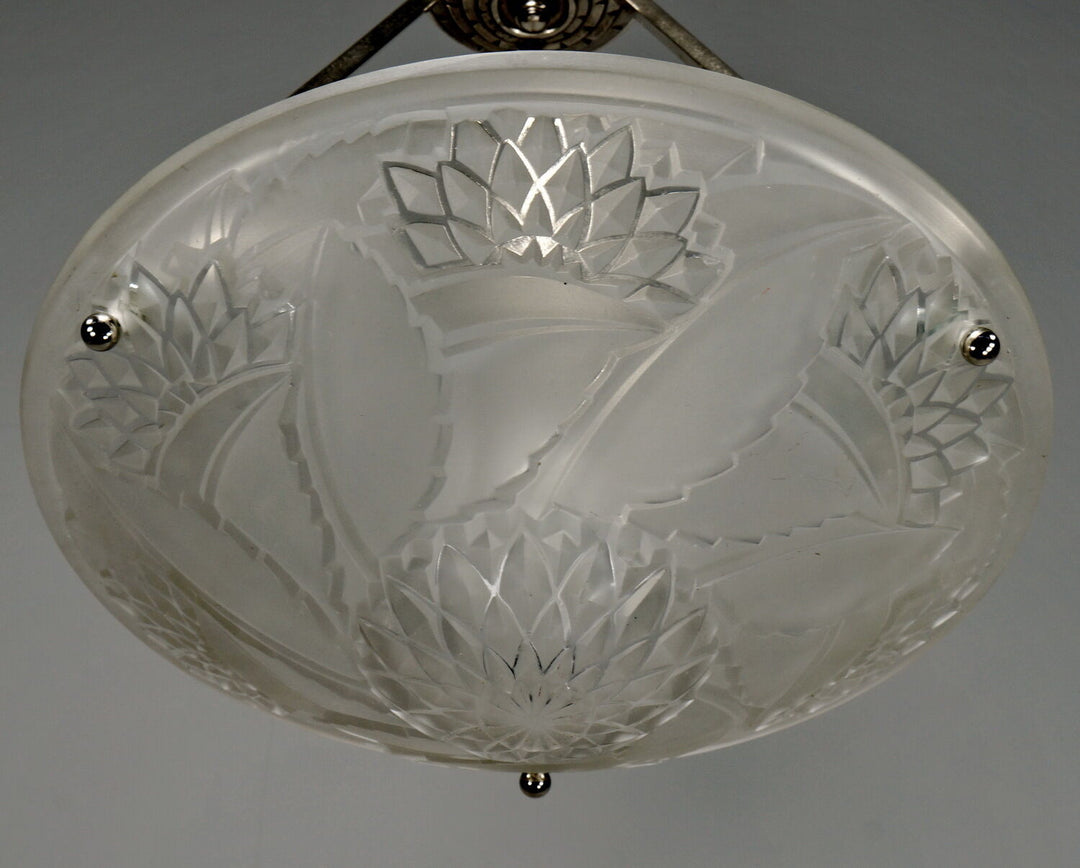 VIARMÉ : FRENCH 1930 ART DECO PENDANT CHANDELIER ....... lustre lamp muller era