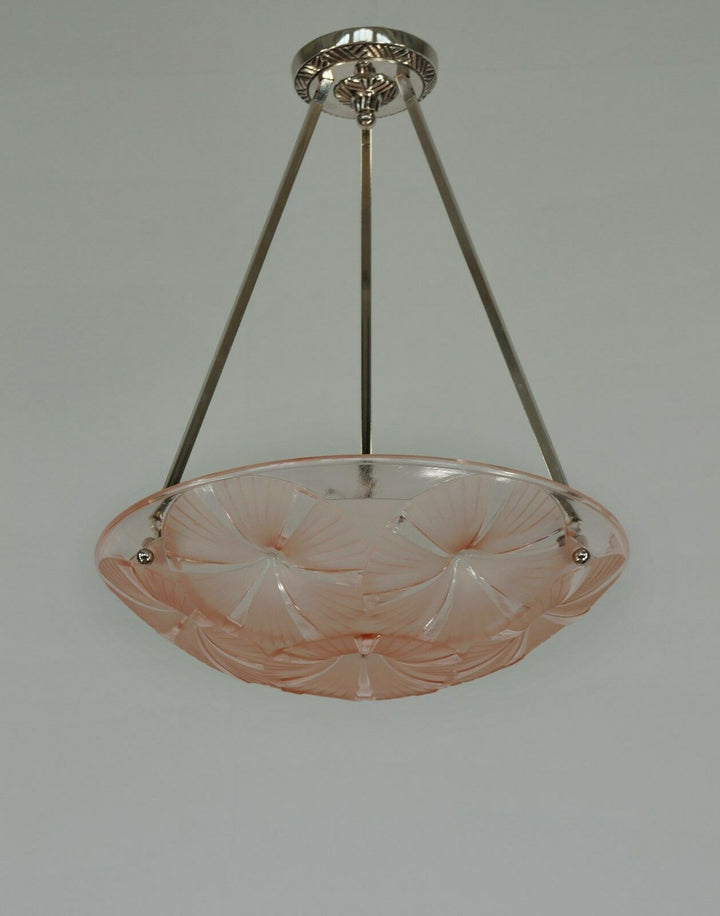 HUBENS & DEGUÉ : FRENCH 1930 ART DECO PENDANT . chandelier 1925 lamp muller era