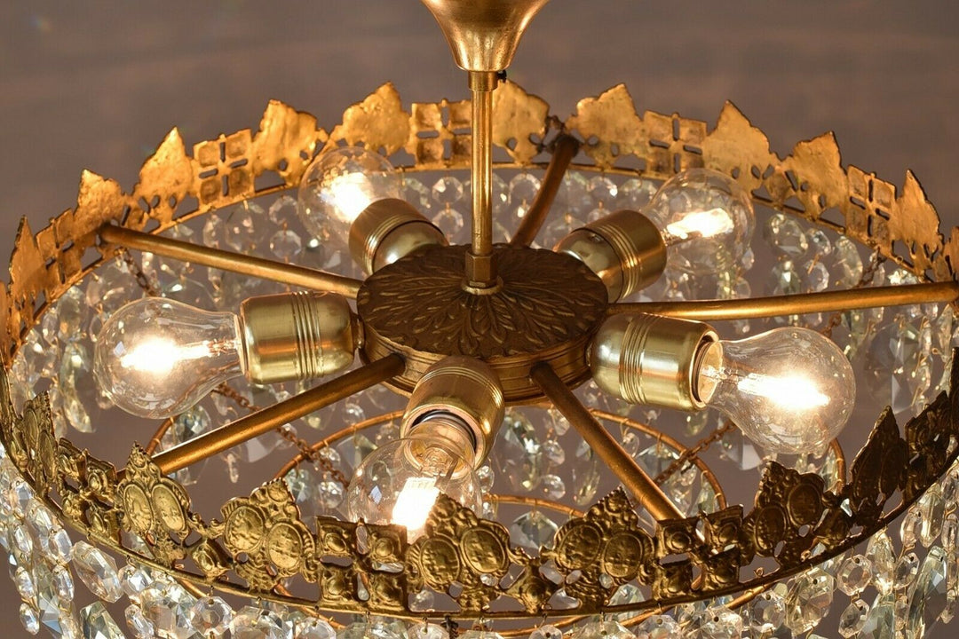 Low Ceiling / Flush Crystal Chandelier, Antique Hanging lighting Vintage Pendant