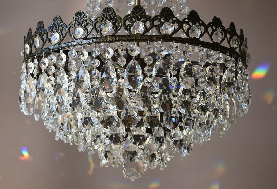 Empire Vintage Crystal Chandelier, 1950's Antique Lighting, French lamp on Sale
