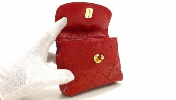 Auth CHANEL Quilted CC Chain Belt Waist Bum Bag Red Leather