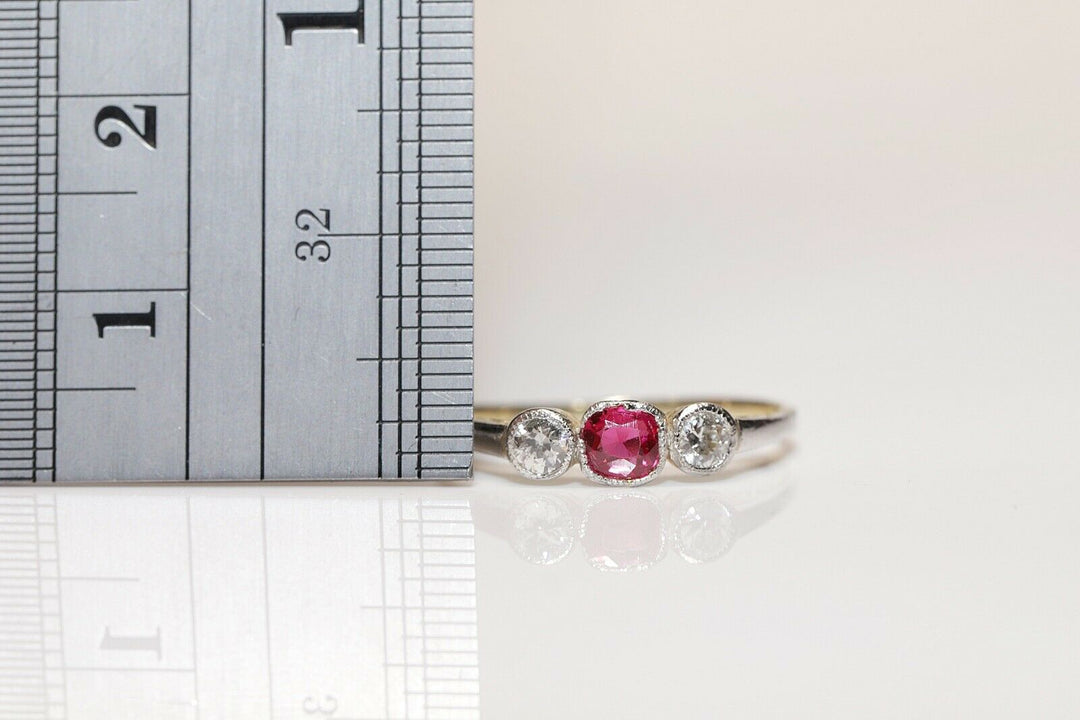 アンティーク ヴィクトリアン 14K ナチュラルダイヤモンドとルビーのリング