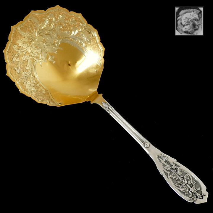 Puiforcat French Sterling Silver 18k Gold Strawberry Spoon w/box, Moderne