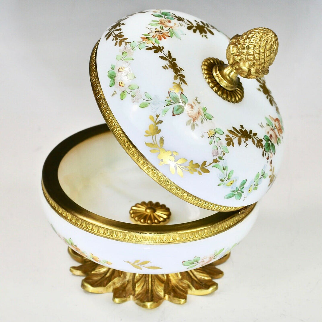 Antique French opaline crystal glass trinket hinged Box signed R.Noirot
