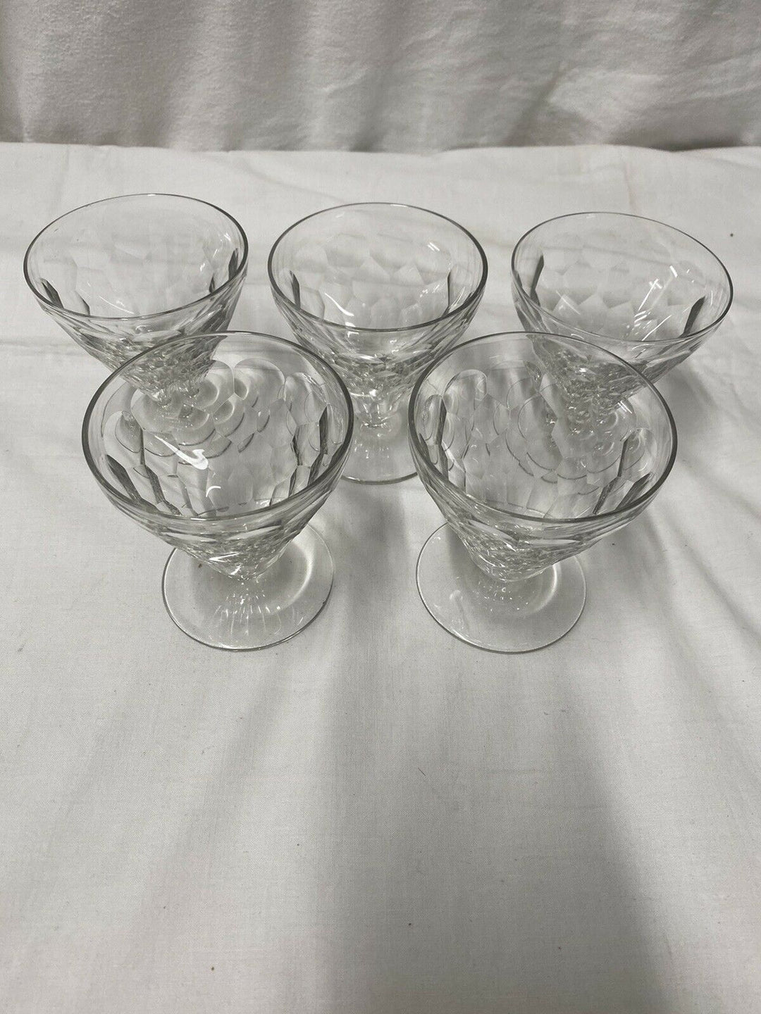 BACCARAT 5 VERRES À VIN ROUGE CRISTAL DÉCOR ÉCAILLE MODÈLE CHAUNY ART DÉCO
