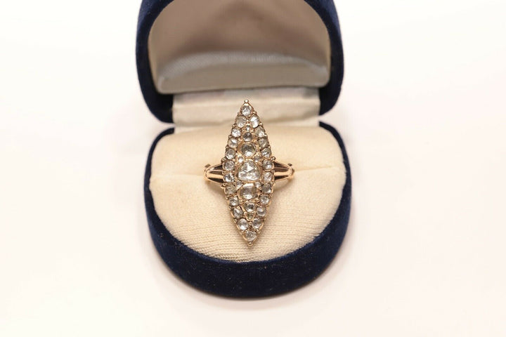 アンティーク オリジナル 12K ナチュラルローズカットダイヤモンドのナヴェットリング