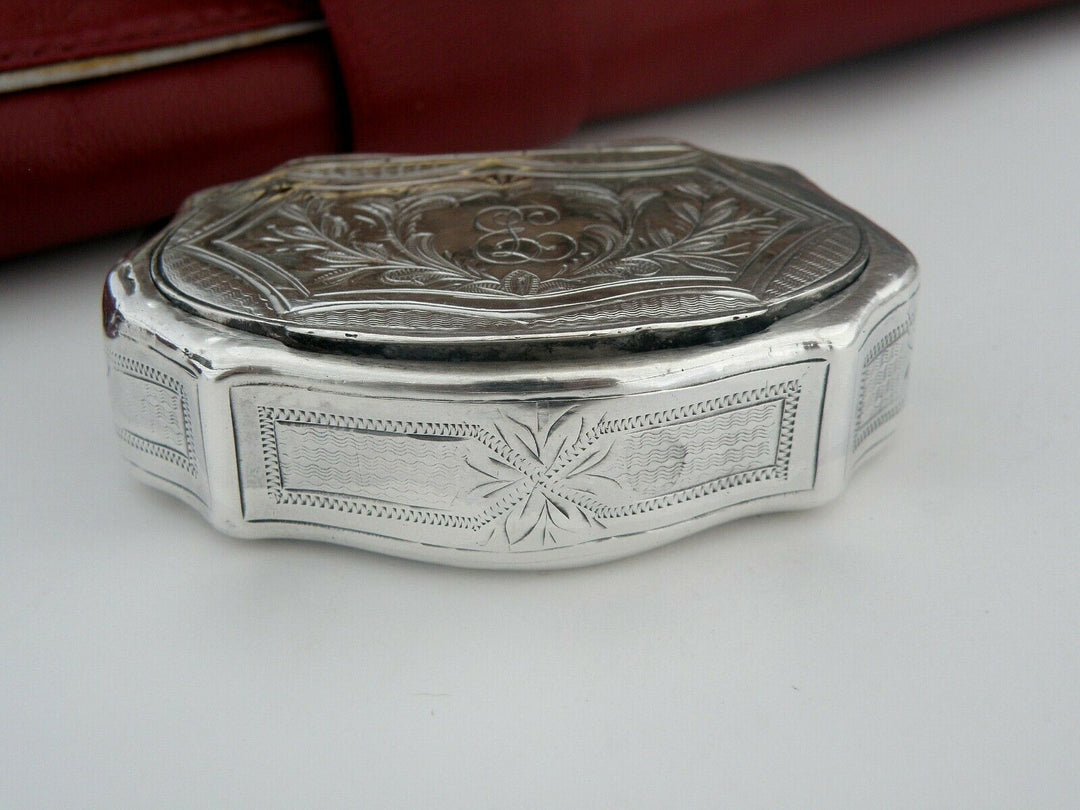 Antique French Sterling Silver pill Box Engraved decor