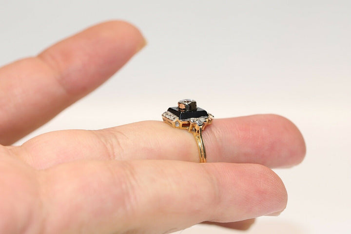 アンティーク 18K アールデコ ナチュラルダイヤモンドとオニキスのリング