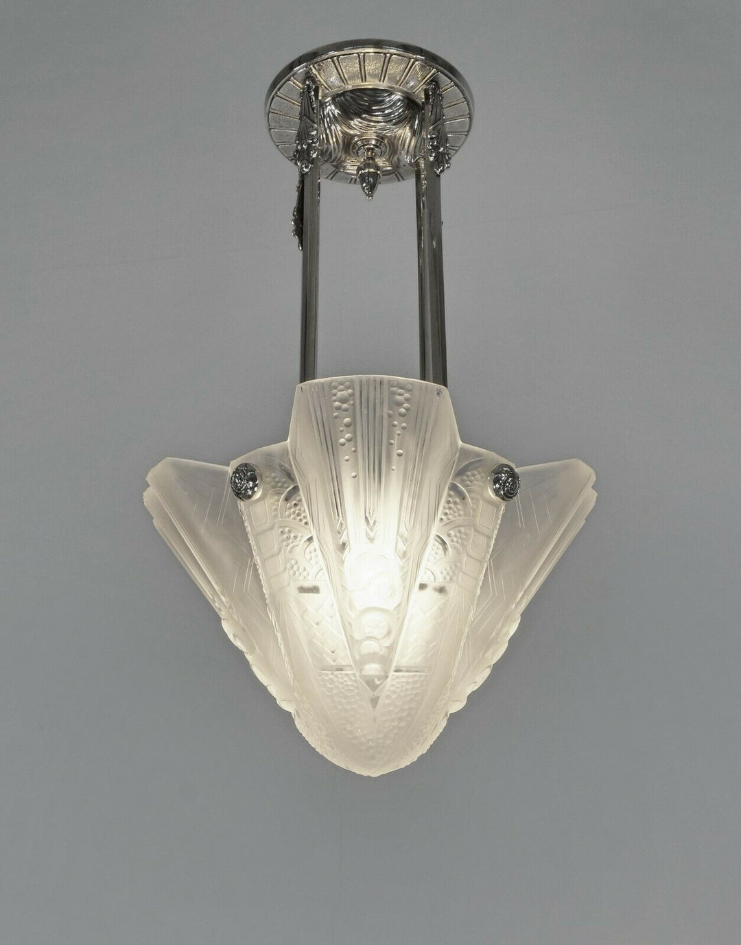 PETITOT & MULLER : FRENCH 1930 ART DECO PENDANT CHANDELIER . lamp ceiling light
