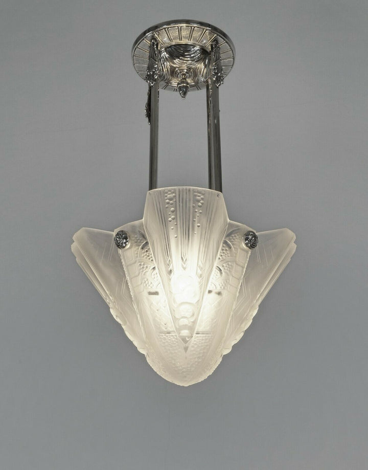 PETITOT & MULLER : FRENCH 1930 ART DECO PENDANT CHANDELIER . lamp ceiling light