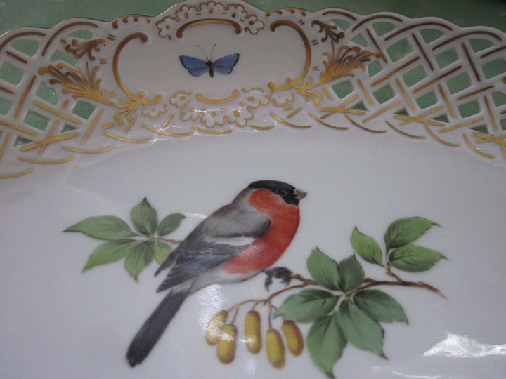 Schöne Meissen Korb-Schale mit Vogel-Dekor, Insekten und Gold