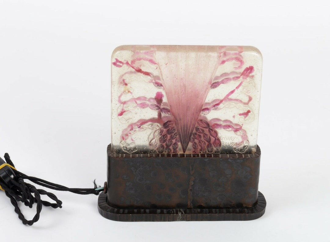 Lampe Veilleuse Algues Blanche Rose Fer Forgé Argy Rousseau Night Lamp Iron Base