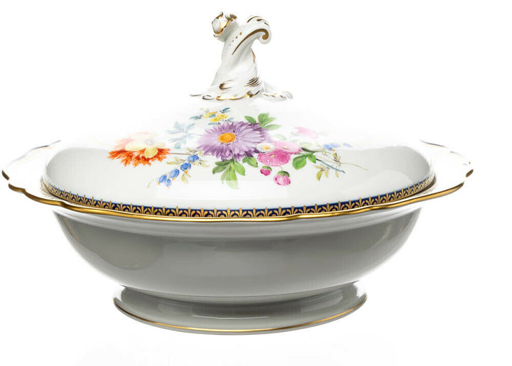 Deckelschüssel Blumenbukett A-Kante Meissen Neuer Ausschnitt 1. Wahl 1964 26,4cm