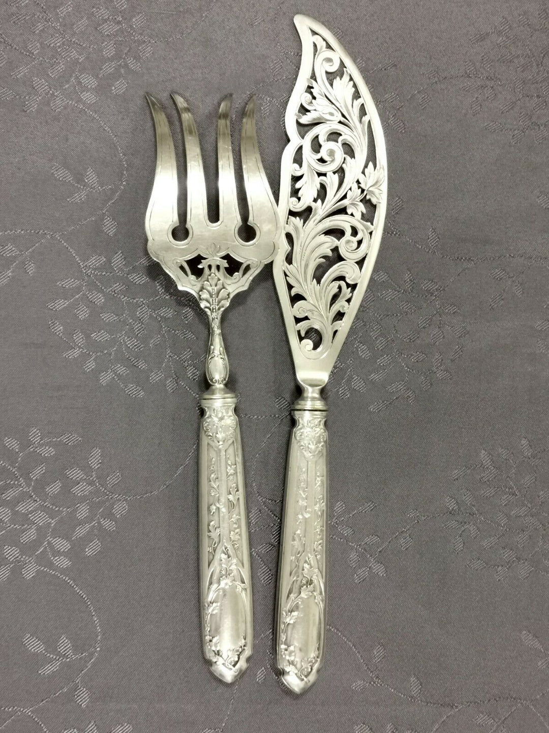 Solid Silver Puiforcat Modern Foliage Covered Service A Fish l2