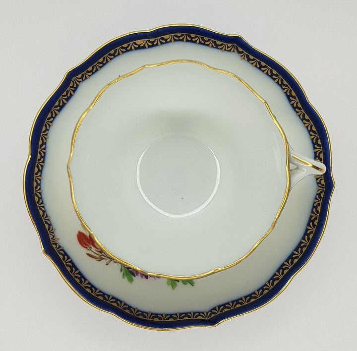 Meissen Coffee Cup & Saucer Bouquet Cobalt Gilt edge Pfeiffer Period