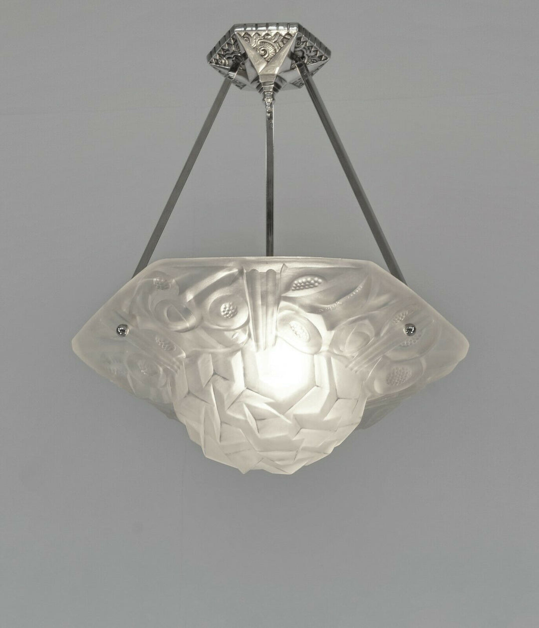 DEGUE : FRENCH 1930 ART DECO CHANDELIER PENDANT WITH BOWL .... lamp muller era