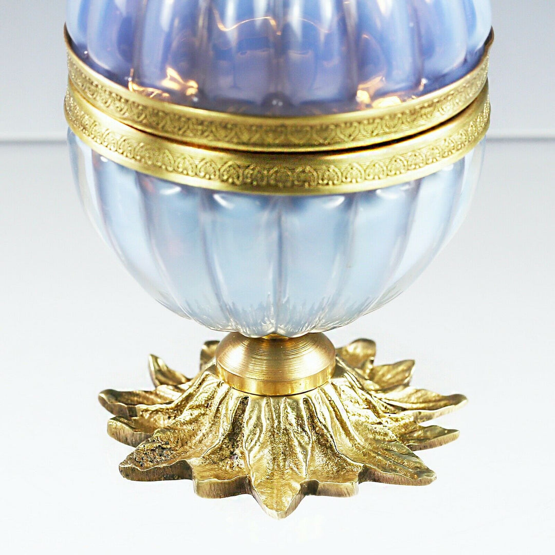 Vintage Italian opaline over mauve art glass Trinket Box ormolu mounts hinged