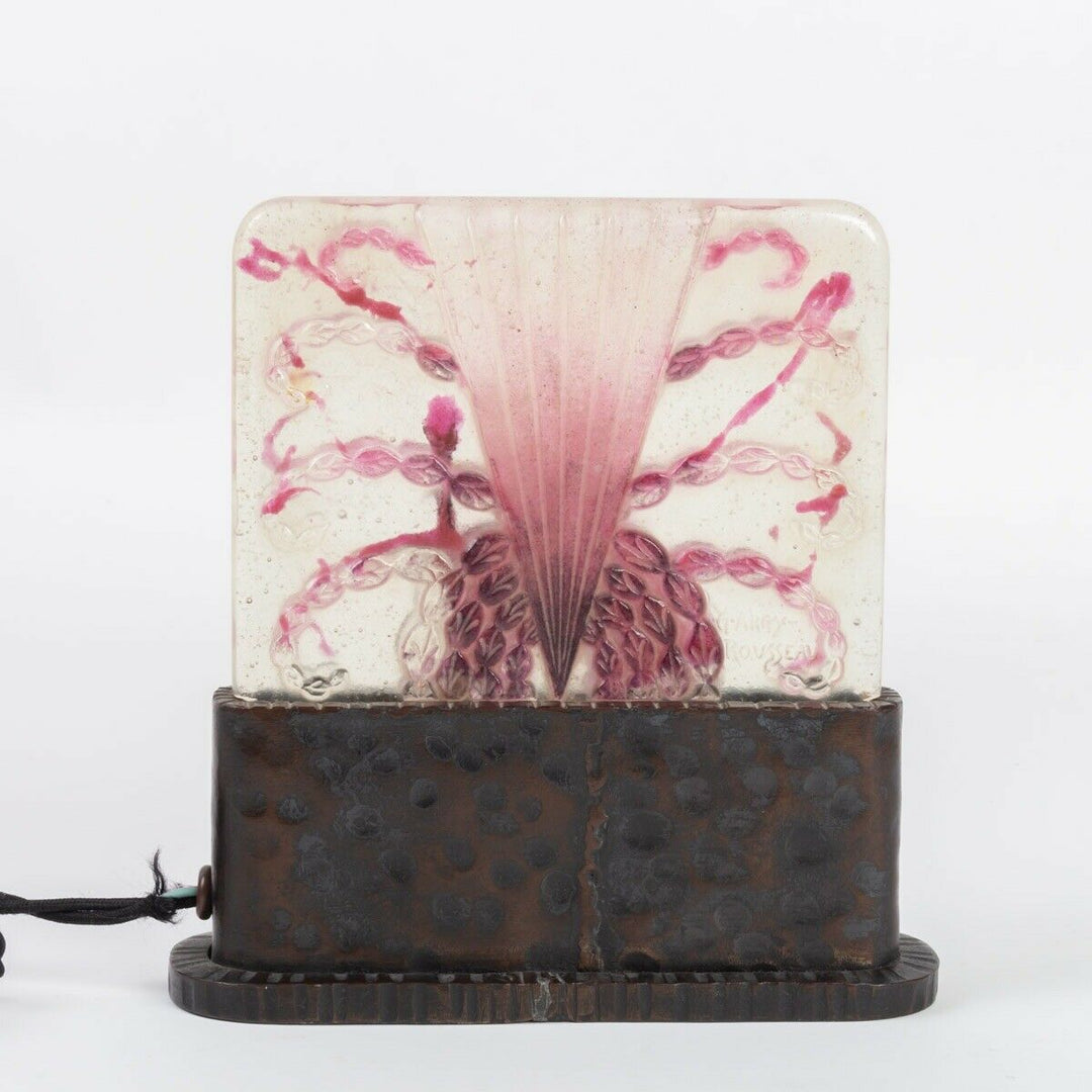 Lampe Veilleuse Algues Blanche Rose Fer Forgé Argy Rousseau Night Lamp Iron Base