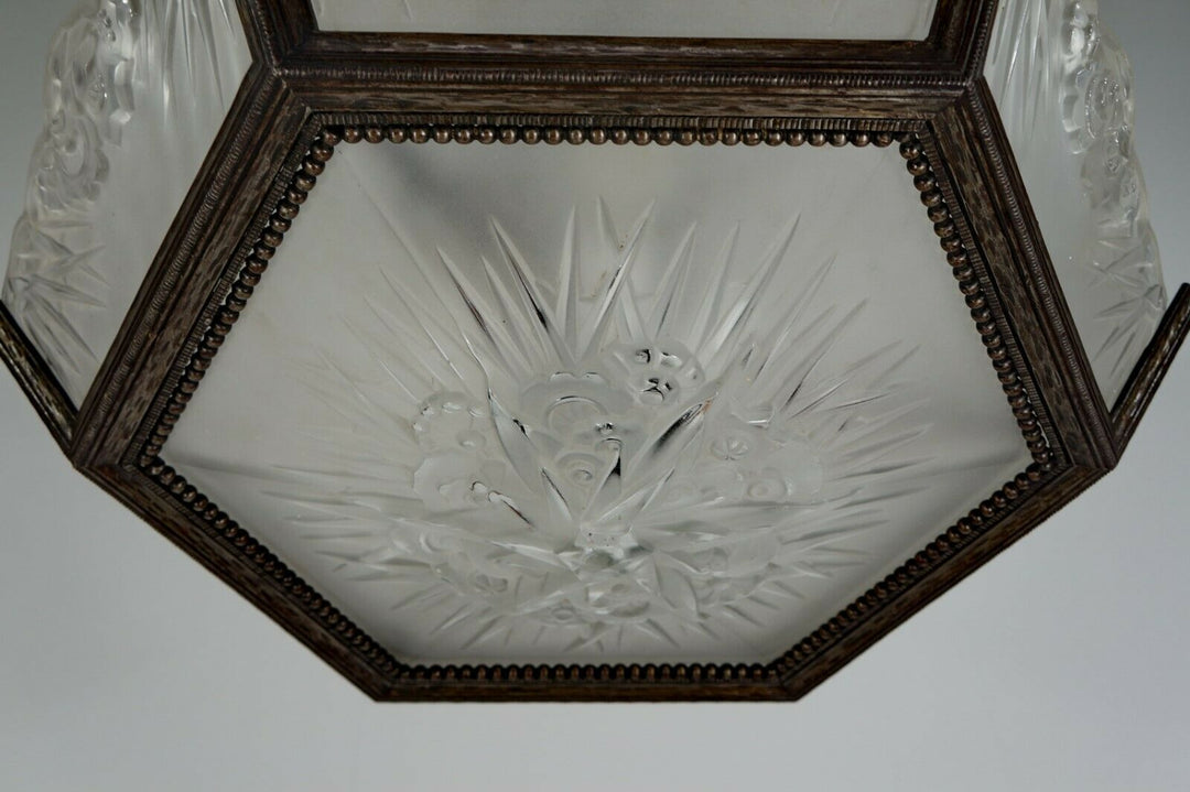 DAUM LORRAIN : FRENCH ART DECO CHANDELIER 1930 wrought iron lustre muller era