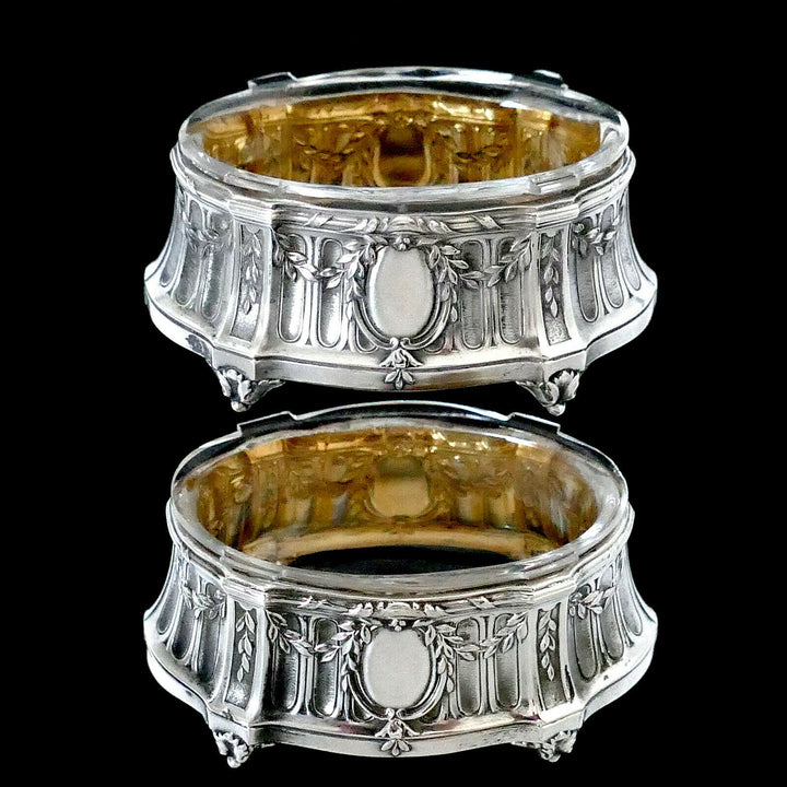Lefebre French Sterling Silver 18k Gold 4 Salt Cellars, Spoons, Original Box