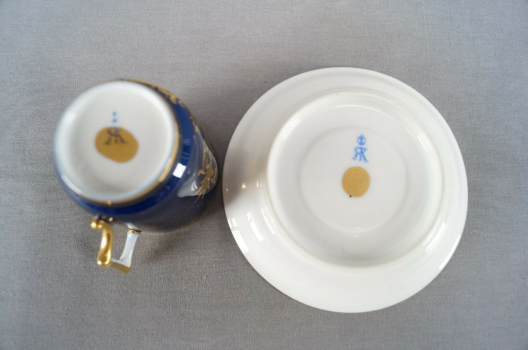 Richard Klemm Dresden Hand Painted Courting Couple Cobalt & Gold Demitasse Cup A