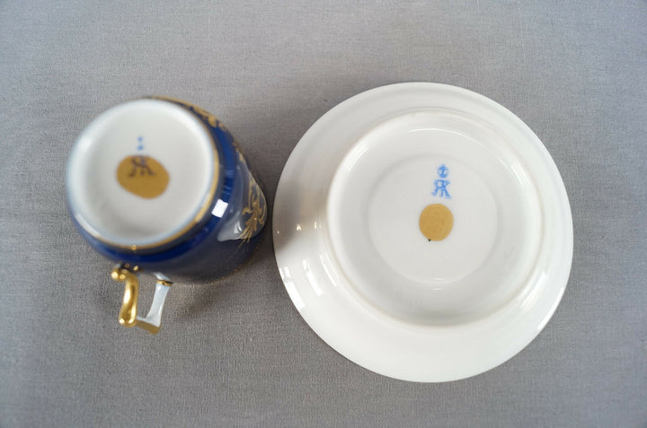 Richard Klemm Dresden Hand Painted Courting Couple Cobalt & Gold Demitasse Cup A