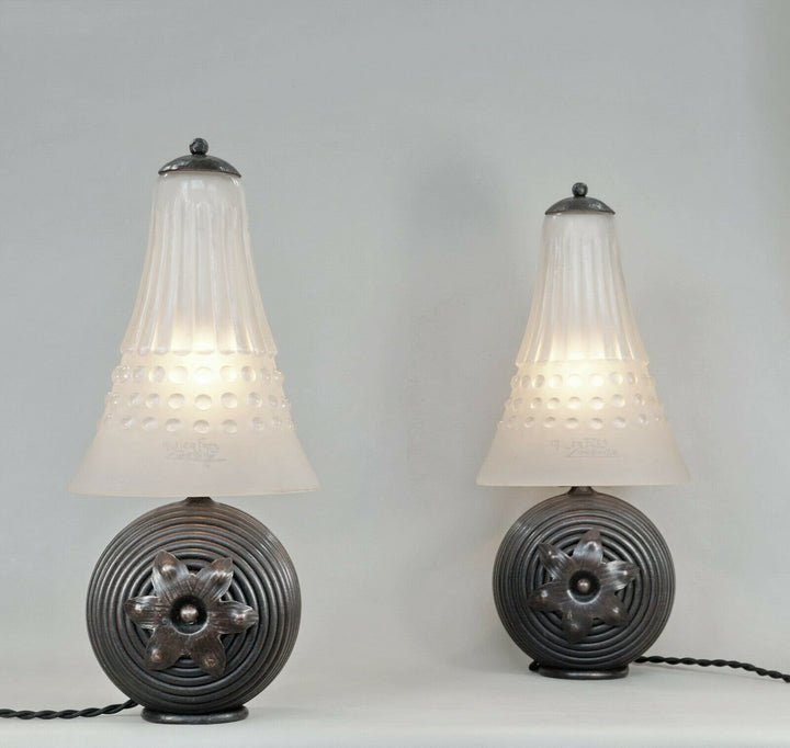 ミューラー兄弟　希少なペアのアールデコランプ　1930年　フランス製　錬鉄