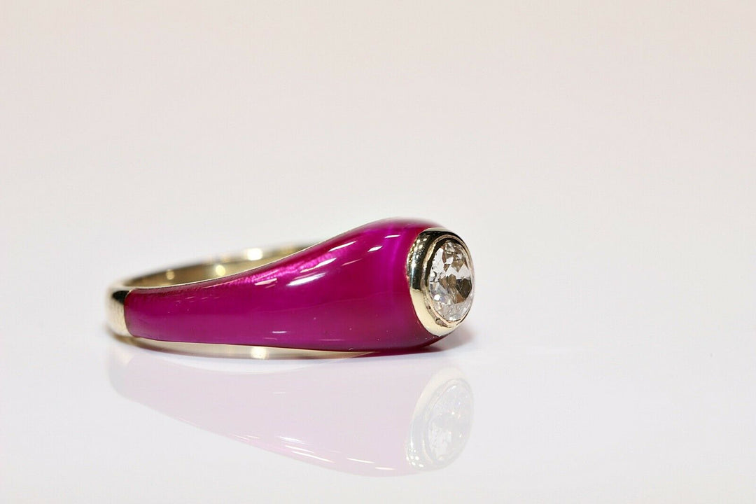 14K ナチュラルダイヤモンドとエナメルのソリテールリング