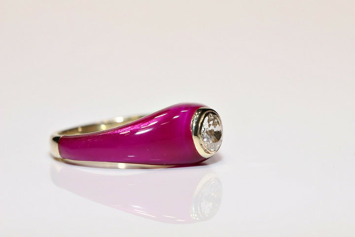 14K ナチュラルダイヤモンドとエナメルのソリテールリング