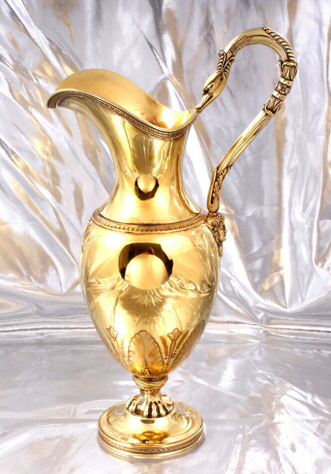 PUIFORCAT - EXCEPTIONNEL GRAND PICHET - CYGNE - MASCARON - ARGENT MASSIF VERMEIL