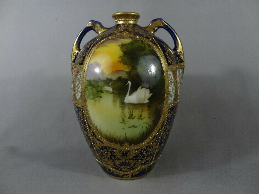 オールドノリタケ 金盛と白鳥とコバルトの花瓶 – アンティークテーブル