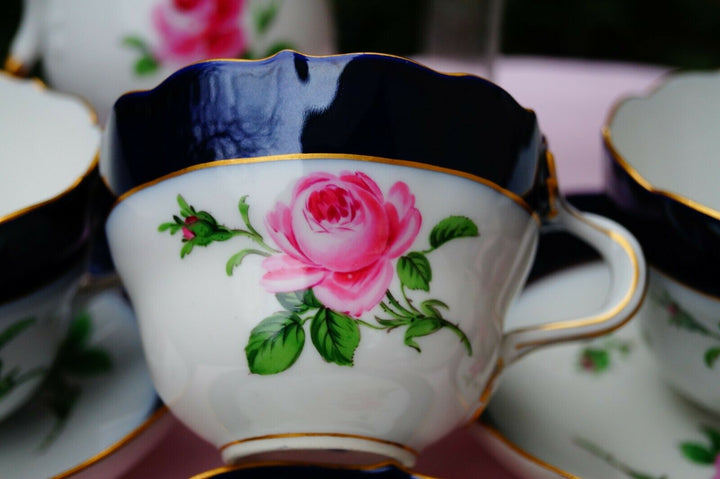 Meissen handpainted blue cobalt red rose tea set for 6 persons