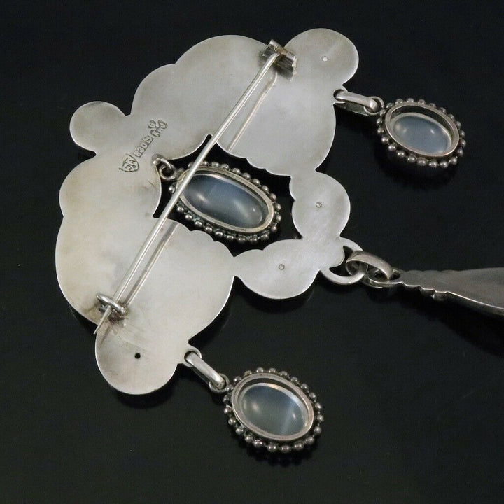 Knud Georg Jensen. Art Nouveau Silver Brooch with Moonstone
