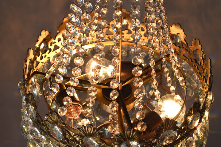 Original Vintage Crystal Chandelier, Antique Lighting, 1950s Pendant, Light,Lamp