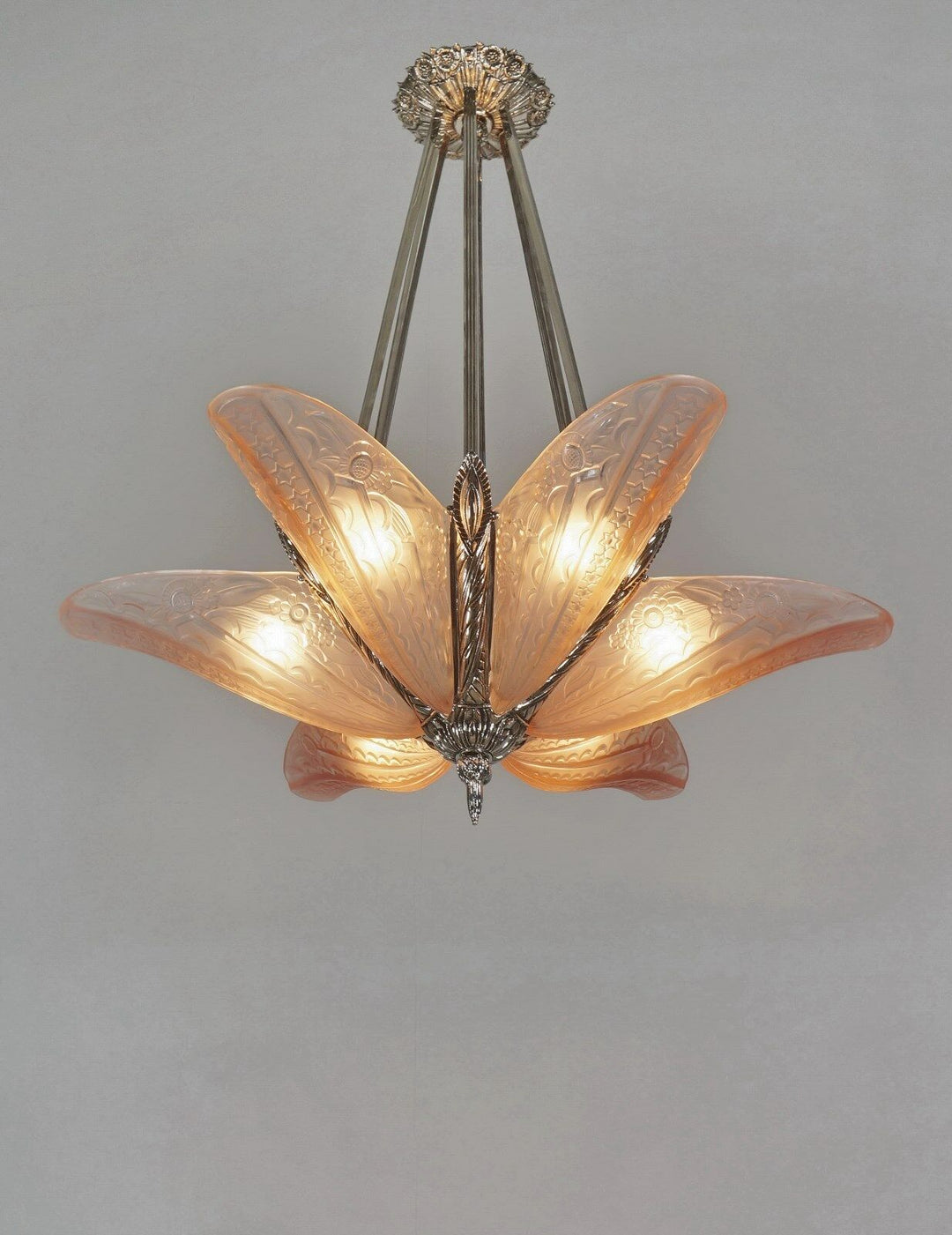 DONNA : FRENCH 1930 ART DECO STARBURST CHANDELIER ........ lamp muller era 1925