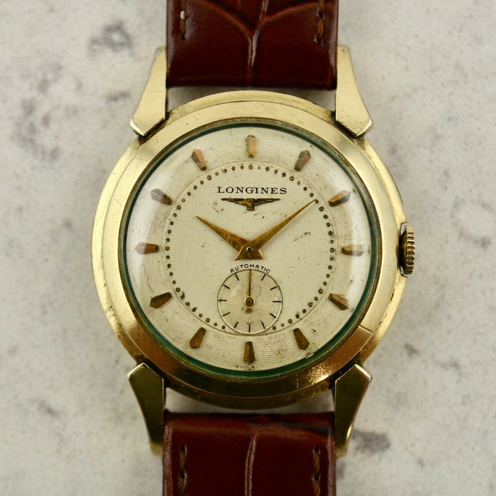 1953年ヴィンテージ ロンジン カラトラバ　ギョーシェ・ダイアル腕時計　参考番号2164-1 10k金張り
