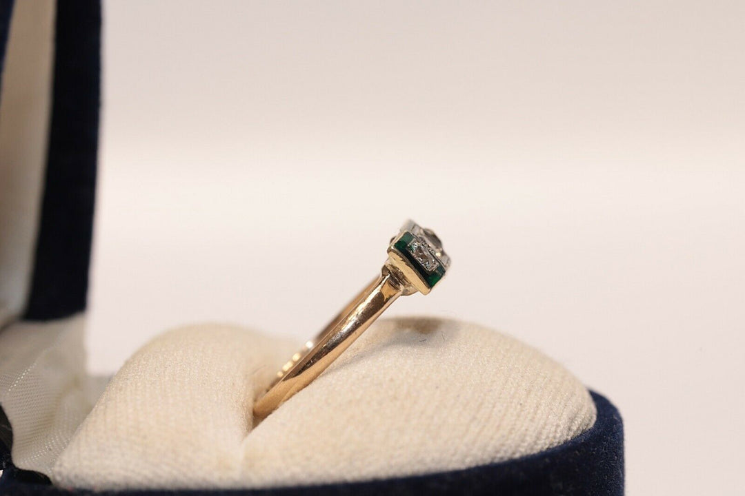 アンティーク 18K エナメル アールデコ ナチュラルダイヤモンドのリング
