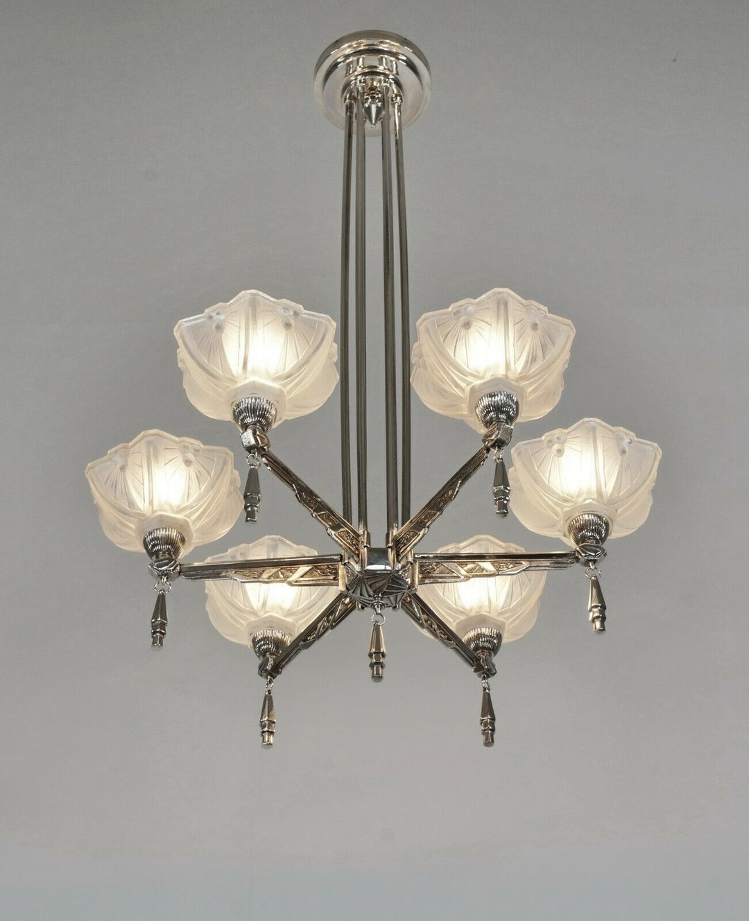 JEAN GAUTHIER (EJG) : FRENCH 1930 ART DECO CHANDELIER ... lamp muller era France