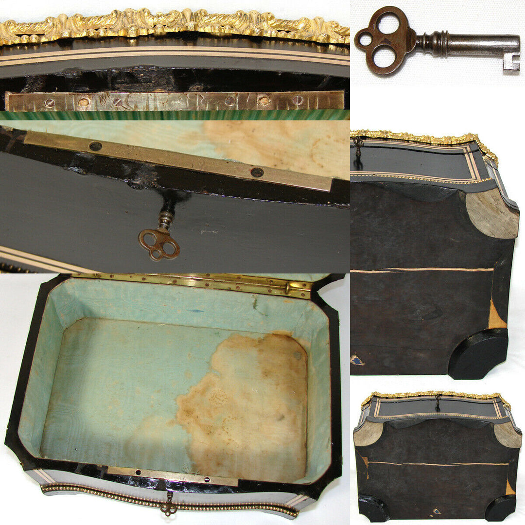 LG Antique French 14.5" Jewelry or Sewing Chest, Boulle, Crown Monogram, Tahan?