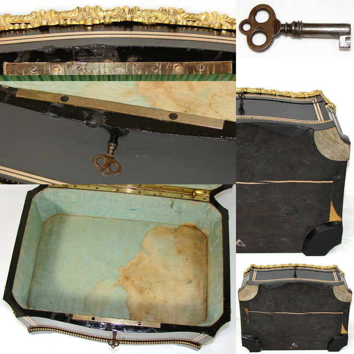 LG Antique French 14.5" Jewelry or Sewing Chest, Boulle, Crown Monogram, Tahan?