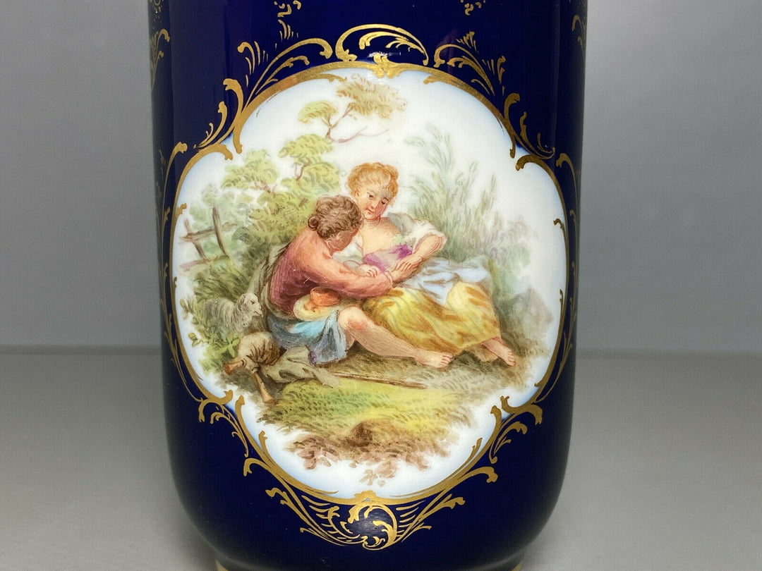 MEISSEN GEDECK BECHER UT KOBALTBLAU WATTEAUMALEREI BLUMEN GOLD 1.WAHL BESTOSSEN