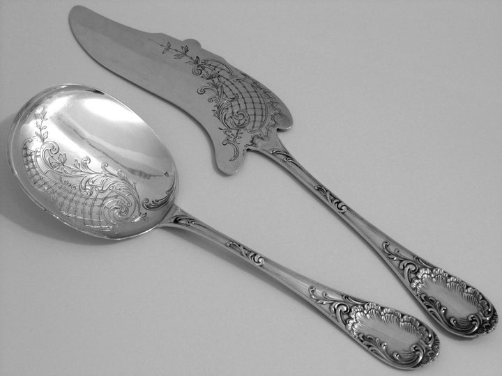 Puiforcat Fabulous French All Sterling Silver Ice Cream Set 2 pc Rococo