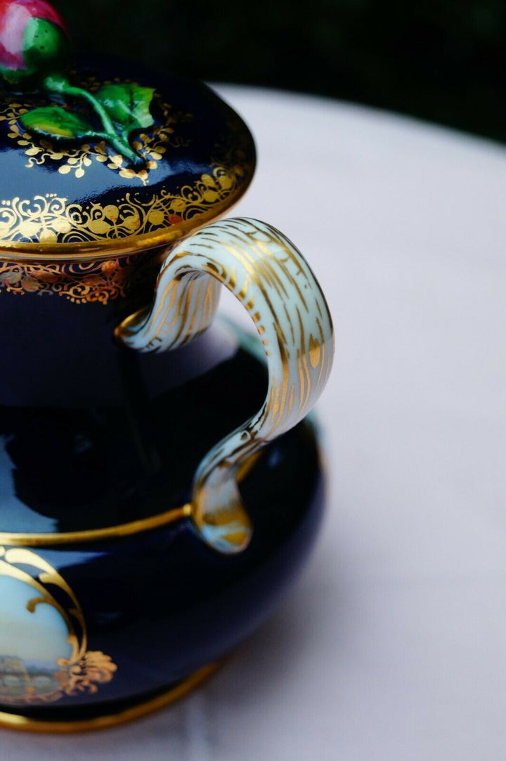 Meissen handpainted antique blue cobalt pot Dresden