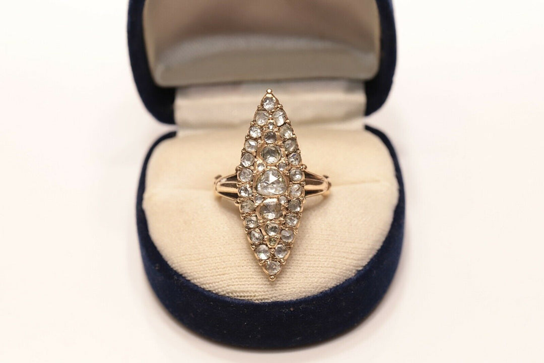 アンティーク オリジナル 12K ナチュラルローズカットダイヤモンドのナヴェットリング