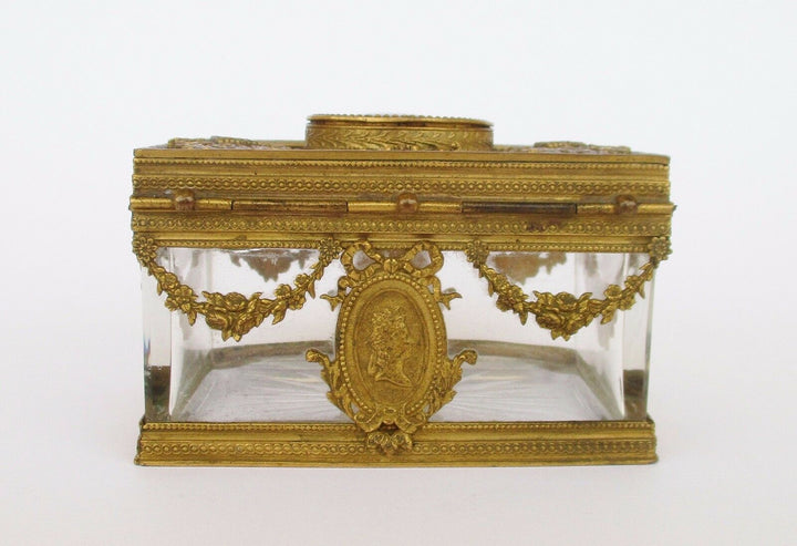 RARE ANTIQUE 19TH CENTURY FRENCH BRONZE & BACCARAT CRYSTAL JEWERLY CASKET BOX