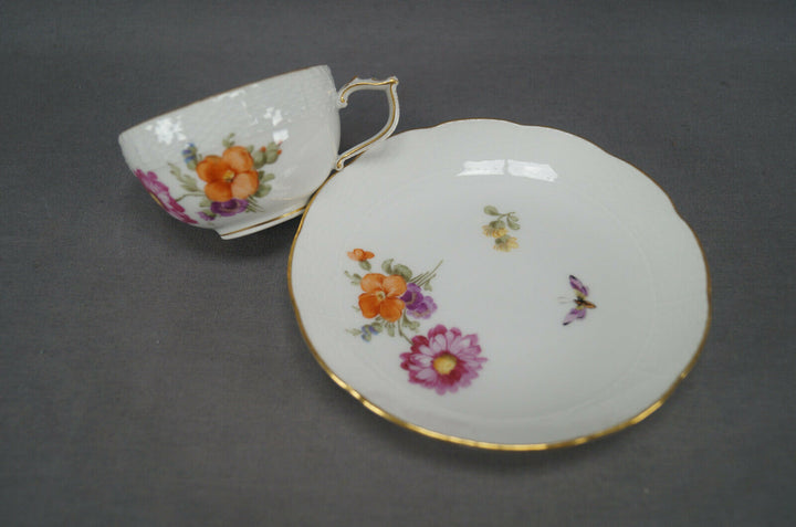 KPM Berlin Hand Painted Dresden Floral Butterfly & Gold Tea Cup & Saucer A